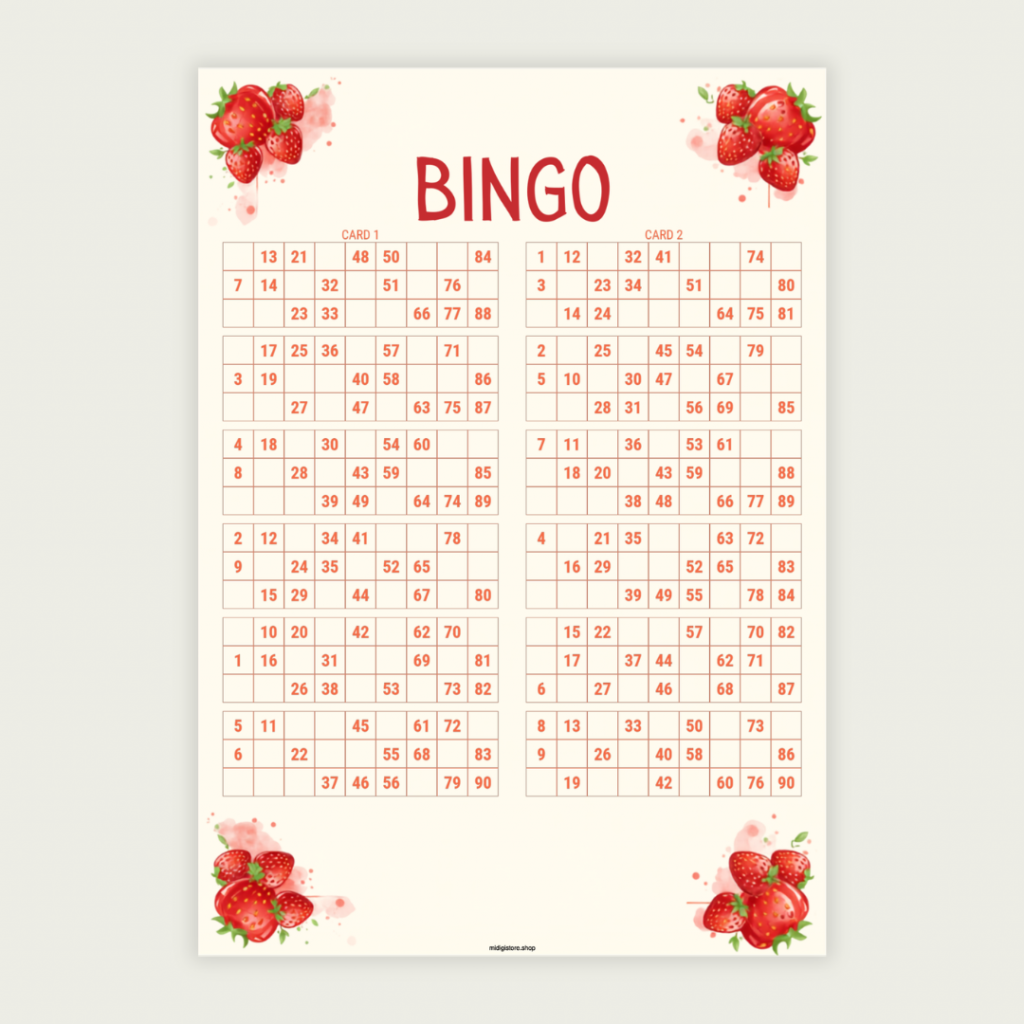 100 unique UK-style bingo cards in a printable PDF. Includes 50 A4 pages with 2 cards per page (100 cards total). Perfect for bingo nights, parties, schools, fundraisers, and family gatherings. Instant digital download.