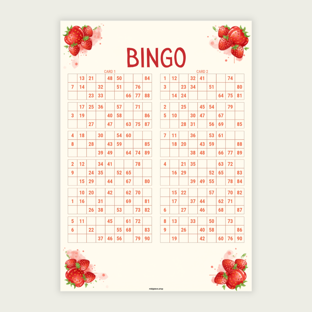 100 unique UK-style bingo cards in a printable PDF. Includes 50 A4 pages with 2 cards per page (100 cards total). Perfect for bingo nights, parties, schools, fundraisers, and family gatherings. Instant digital download.