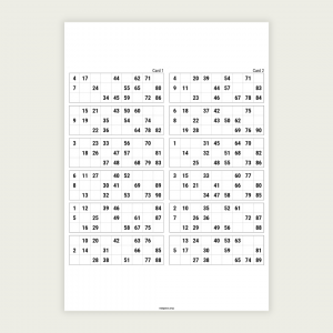 BINGO CARDS PLAIN SET V Printable UK 1–90 bingo cards. Includes 1 PDF with 5 pages and 2 cards per page (10 unique cards total). Instant digital download for parties, fundraisers, schools, and family game nights.