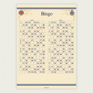 BRITISH BINGO CARDS SET B 100 unique British-themed UK 90-ball bingo cards in one printable PDF. Includes 50 pages with 2 cards per page. Perfect for pub bingo nights, fundraisers, parties, and community events. Instant download.