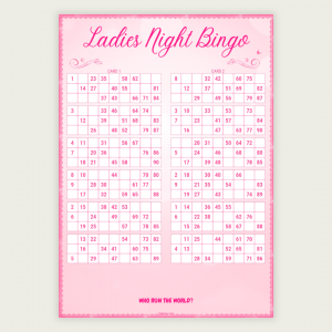 LADIES NIGHT BINGO CARDS SET A_ ๐ Printable Ladies Night Bingo Cards featuring the traditional UK 90-ball bingo format. This instant download includes 1 PDF with 50 pages and 100 unique bingo cards (2 cards per page). Perfect for hen parties, girls' nights, bridal showers, birthdays, fundraisers, and social events. Simply download, print, and play! ๐