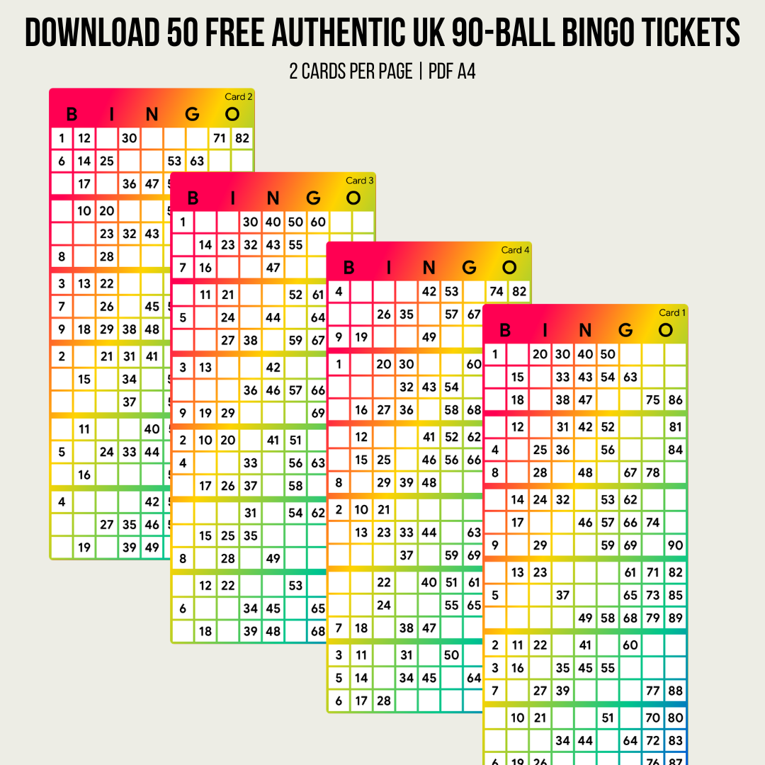 Free Authentic UK 90-Ball Bingo Tickets Generated to Traditional Hall Standards