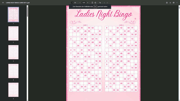 💖 Printable Ladies Night Bingo Cards featuring the traditional UK 90-ball bingo format. This instant download includes 1 PDF with 50 pages and 100 unique bingo cards (2 cards per page). Perfect for hen parties, girls' nights, bridal showers, birthdays, fundraisers, and social events. Simply download, print, and play! 🎉