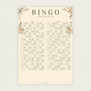 Floral Beige 90 Ball UK Bingo Cards Floral Beige 90 Ball UK Bingo Cards Printable 100 Unique Tickets 50-Page PDF 2 Cards Per A4 Page Instant Download