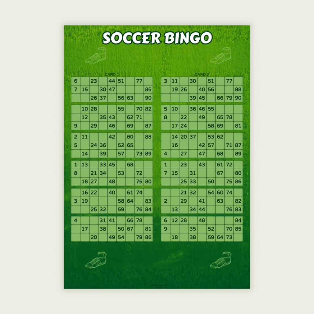 Soccer 90 Ball UK Bingo Cards Printable | 100 Unique Tickets | 50-Page PDF | 2 Cards Per A4 Page | Instant DownloadSoccer 90 Ball UK Bingo Cards Printable | 100 Unique Tickets | 50-Page PDF | 2 Cards Per A4 Page | Instant Download