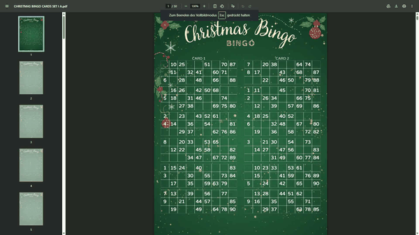 Christmas 90 Ball UK Bingo Cards Printable | 100 Unique Tickets | 50-Page PDF | 2 Cards Per A4 Page | Instant Download