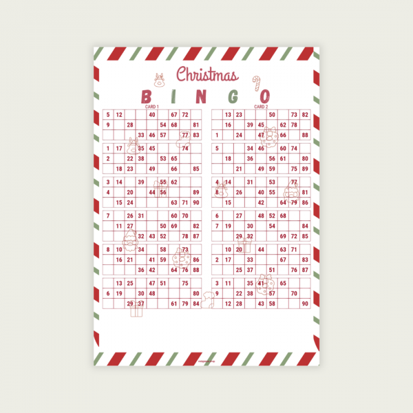 CHRISTMAS BINGO CARDS SET IV A Christmas II 90 Ball UK Bingo Cards Printable | 50-Page PDF | 2 Cards Per A4 Page | Instant Download