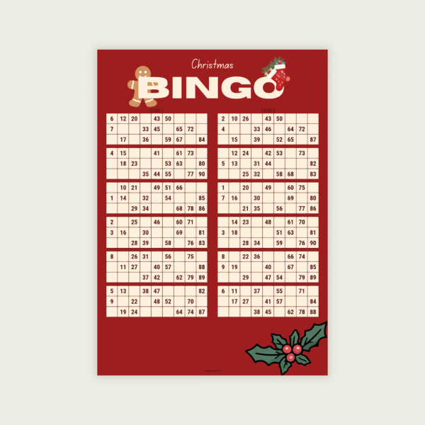 CHRISTMAS BINGO CARDS SET VI A Christmas III 90 Ball UK Bingo Cards Printable | 50-Page PDF | 2 Cards Per A4 Page | Instant Download