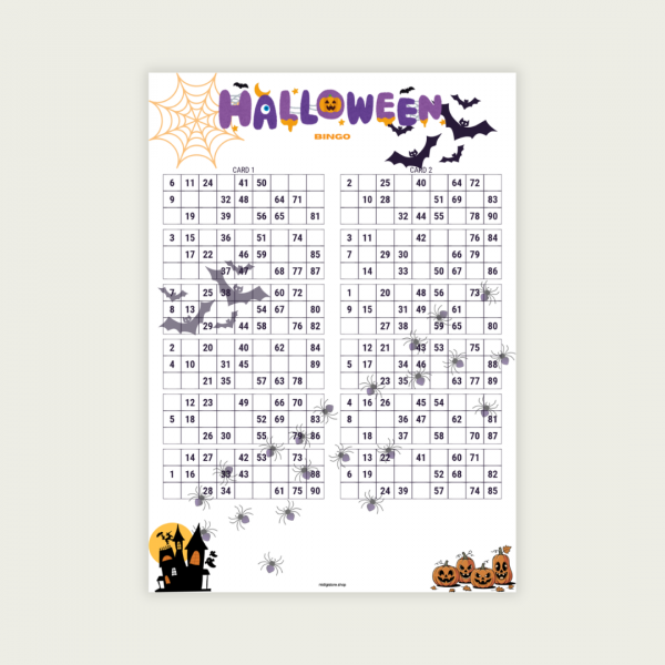 HALLOWEEN BINGO CARDS SET II A Halloween 90 Ball UK Bingo Cards Printable | 50-Page PDF | 2 Cards Per A4 Page | Instant Download