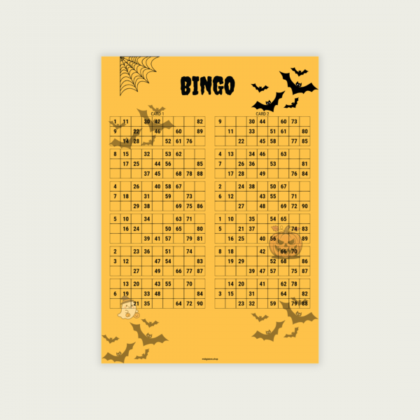HALLOWEEN BINGO CARDS SET VI A Halloween II 90 Ball UK Bingo Cards Printable | 50-Page PDF | 2 Cards Per A4 Page | Instant Download
