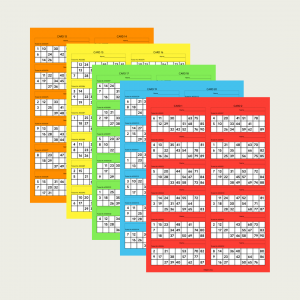 Color Alternating 90 Ball UK Bingo Cards Printable | 100 Unique Tickets | 50-Page PDF | 2 Cards Per A4 Page | Instant Download