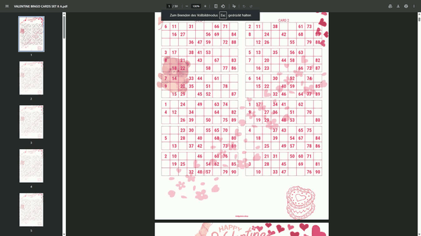 recording_20260808_090804 Valentine II 90 Ball UK Bingo Cards Printable | 50-Page PDF | 2 Cards Per A4 Page | Instant Download