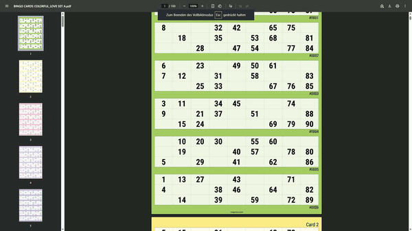 UK-Bingo-Cards-1-90-100-Pages-4-Color-Themes-A4 Printable UK style 1-90 bingo cards featuring numbered grids in four color themes, available as a 100-page A4 PDF.